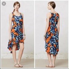 Maeve Anthropologie Dress Hi Low Hem Sunset Hibiscus Orange Blue Size 2