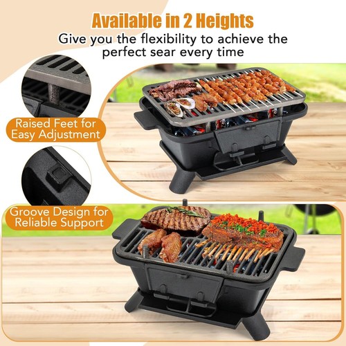 Cast Iron Hibachi Grill Tabletop Charcoal Grill with Double-sided Grill Gate Air - Picture 4 of 9