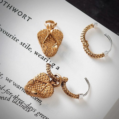 Rattlesnake Head Earrings Dangle Drop Hoop Earrings 925 Sterling Silver Ear Pins - Picture 13 of 14
