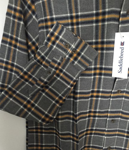 Camisa de Franela Saddlebred Mediana Botón Frontal Manga Larga Hombres Nueva con Etiquetas Nueva Gris a Cuadros - Imagen 6 de 8