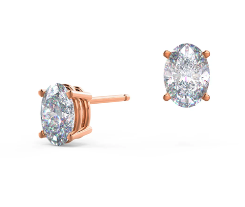 4.00 Carat IGI Lab Grown Diamond Stud Earrings 14K Rose Gold Oval Cut Studs - Picture 2 of 9