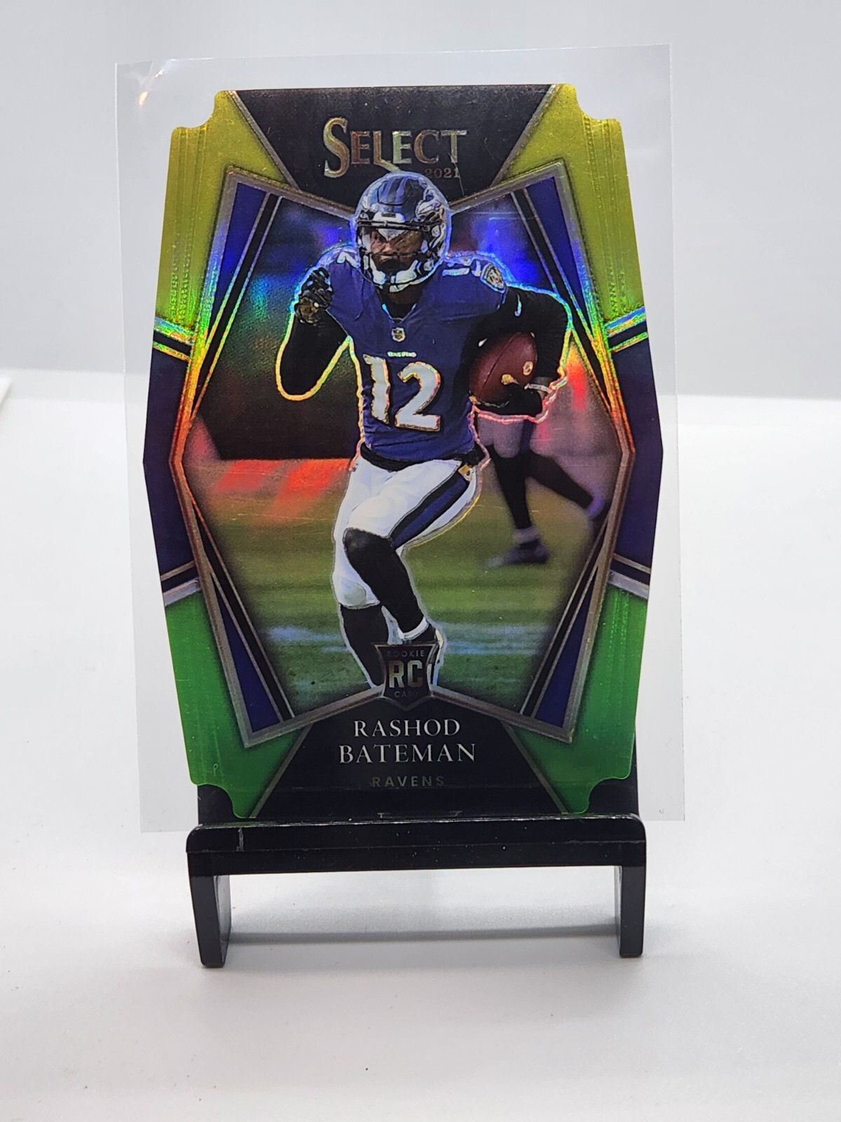 2021 Panini Select Rashod Bateman Yellow Green Premier Level Die-Cut Rookie