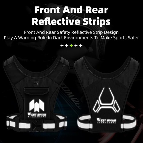 WEST BIKING Night Sports Cycling Running Fishing Reflective Vest with Pockets - Picture 14 of 21