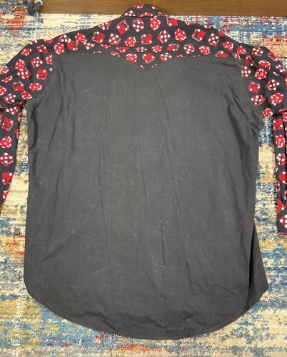 Vtg Ruddock Bros Dice Western Shirt Mens XL Black Red 90s Vegas USA - Picture 9 of 14