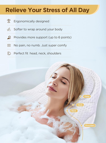 Bath Pillow Luxury Bathtub Pillow, Bath Pillows for Tub Neck and Back Support, B - Picture 2 of 7