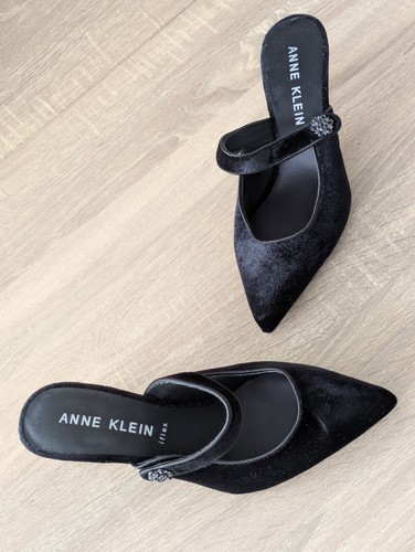 Anne Klein Rayonna schwarz Samt spitz zulaufend Mary Jane Riemen Slipper Pantoletten 7,5 M - Bild 19 von 20