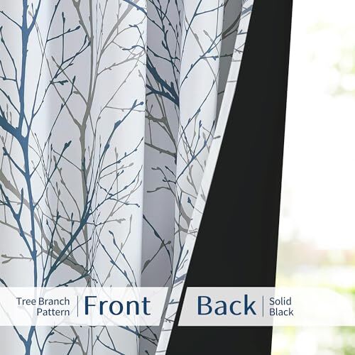 100% Blackout Curtains for Bedroom White Tree 52"W x 84"L (Pack of 2) Blue - Bild 4 von 6