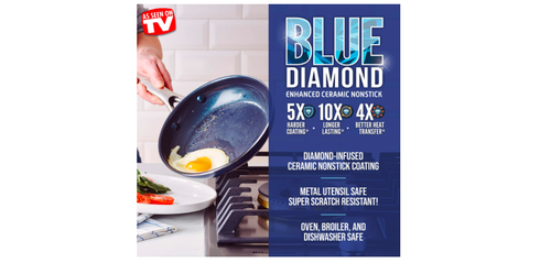 Sartén antiadherente diamante azul utensilios de cocina agarre de cerámica apta para lavavajillas calor rápido - Imagen 6 de 8