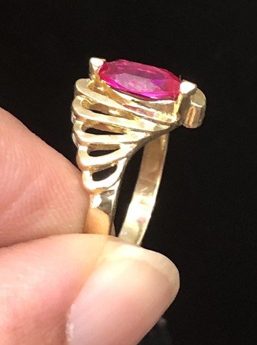 ANELLO SCALE ORO GIALLO 14 KT MISURA 6,25 PESO 2,8g PIETRA PREZIOSA TENDONI ROSSO BRILLANTE - Foto 12 di 18