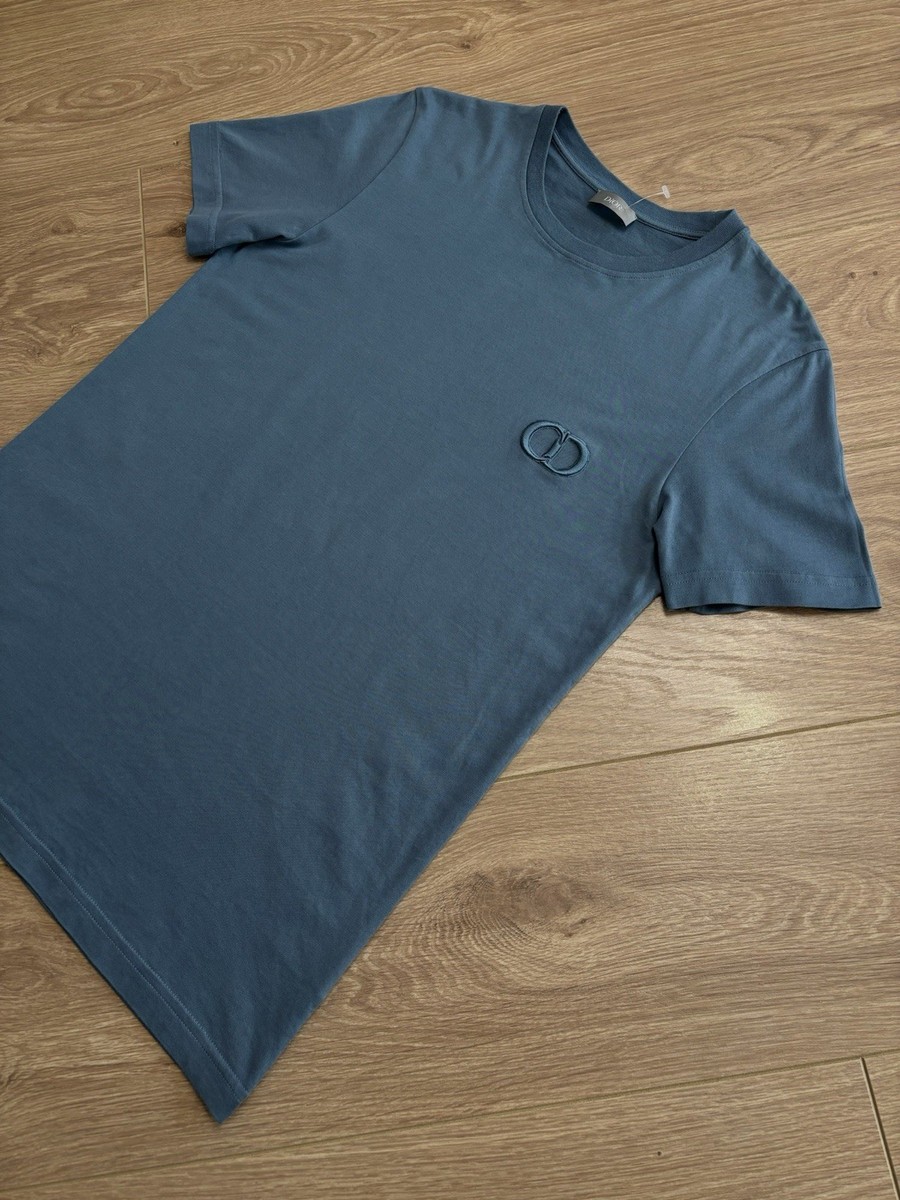 Christian Dior CD Icon Logo Embroidered Men's Blue T-shirt Size S