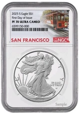 Presale 2025 S Silver American Eagle S$1 NGC PF70 UC First Day Of Issue #854 %