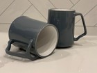 DANSK KOBENSTYLE Mugs (2) Gray Ceramic Modern White Interior 2 Prong Handle Grey