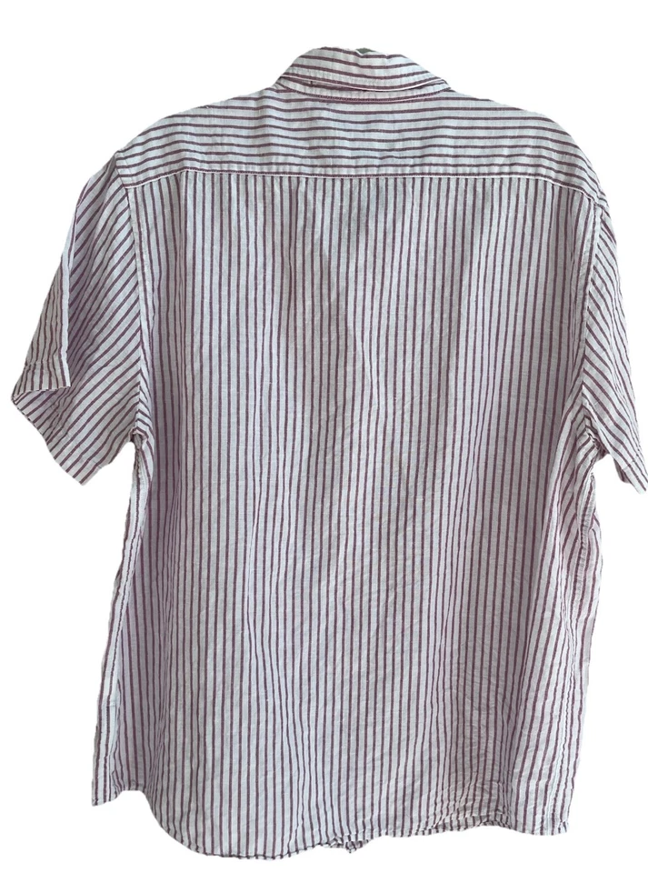 BANANA REPUBLIC Rojo Blanco Vertical Rayas THE BOXY LINEN TOP XL Manga Corta Foto 2 de 4