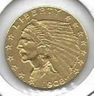 1908 $2.5 Gold Indian Head Quarter Eagle Coin