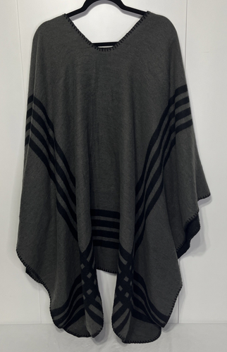BB Dakota Poncho / Schal / Mantel - schwarz / grau - wendbar - Bild 3 von 6
