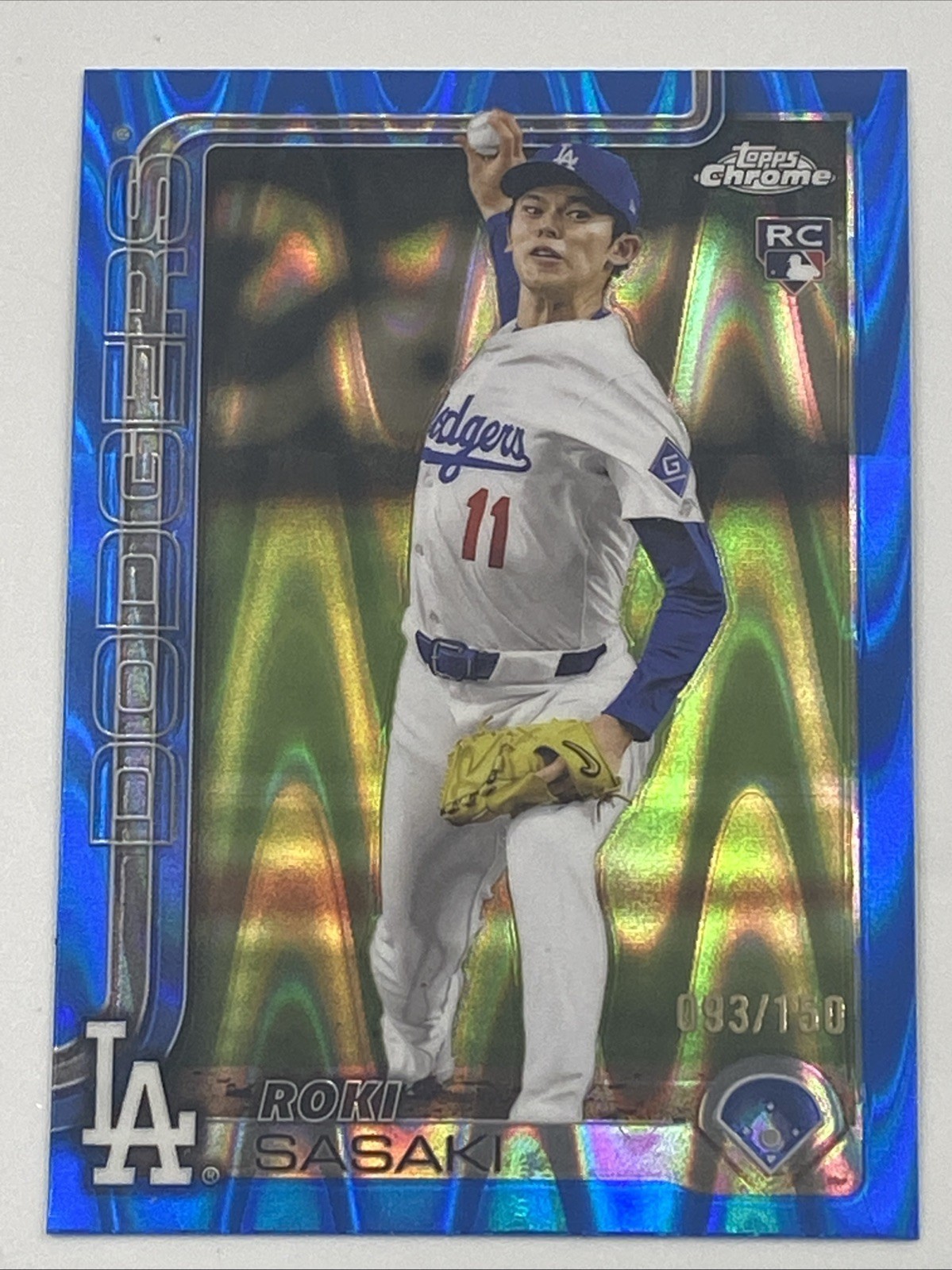 ROKI SASAKI 2025 Topps Chrome Baseball 217 Rookie Blue RayWave Refractor /150 RC