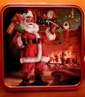 Santa Clause Christmas Tin Gift Card Holder, Fireplace & Stockings Velvet Inside