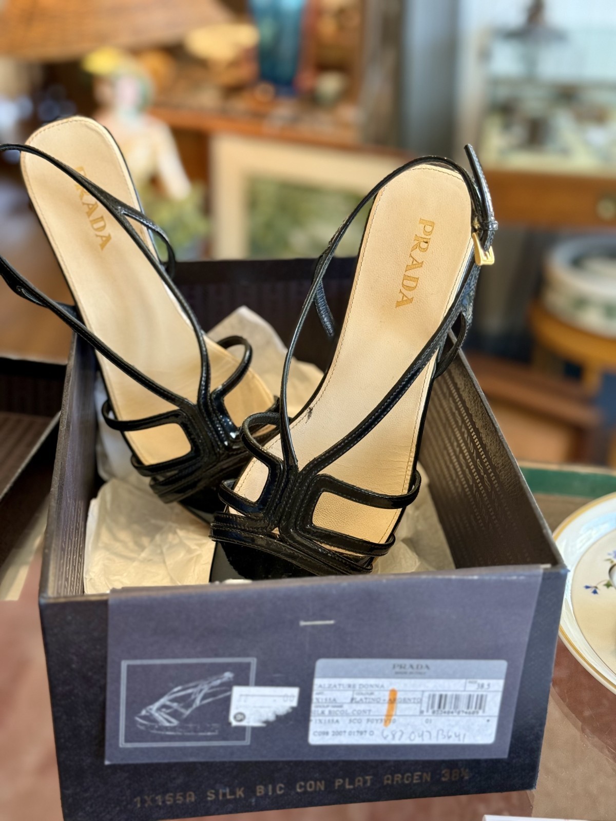 Prada Black Patent Leather Slingback Sandals - image 2