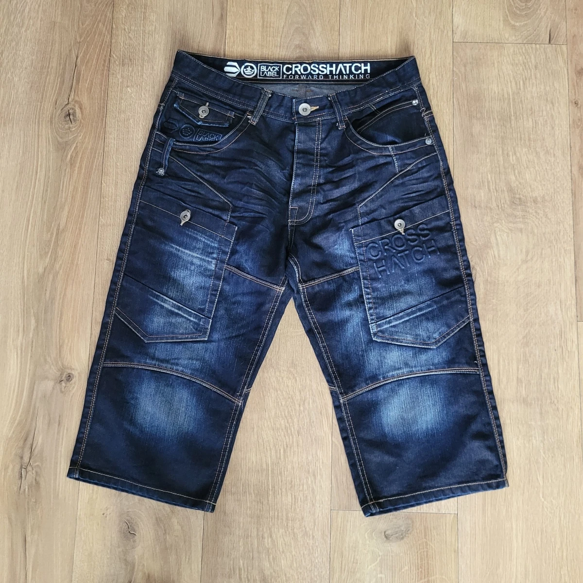 Short Jean Homme Crosshatch 'WINSTON' Gris Foncé - NEUF Avec étiquettes