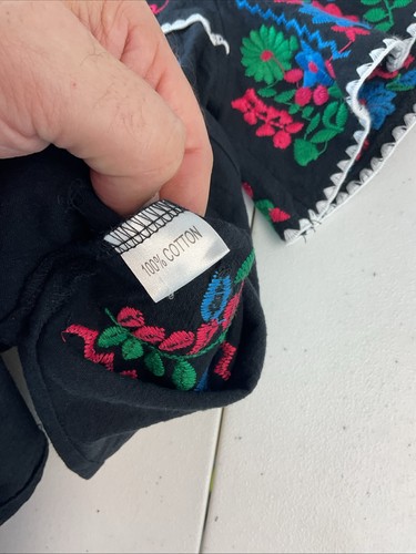 Blusa Mexicana Mujer L Bordada Floral Campesina Boho Festival Negra - Imagen 5 de 9
