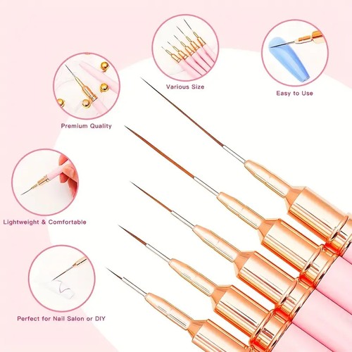5-Piece Nail Art Liner Brushes Set – Gel Polish Painting & Fine Design Brush Kit - Picture 13 of 15