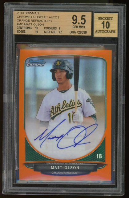 2013 BOWMAN CHROME PROSPECT AUTO ORANGE REFRACTOR /25 #MO MATT OLSON BGS 9.5