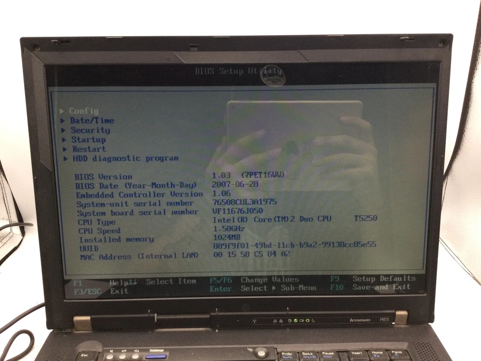 IBM THINKPAD R61I - БОТИНКИ В BIOS - INTEL CORE 2 DUO - 1GB RAM - ЧИТАТЬ DESC - BB - Изображение 2 из 4