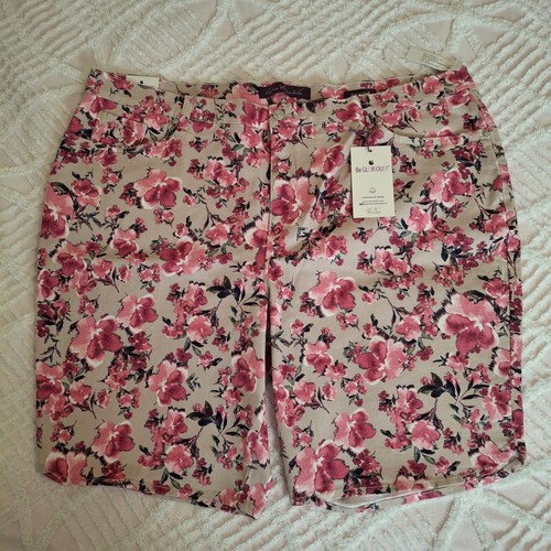 Gloria Vanderbilt Damen 24W Bermuda Shorts Rosa & Beige Blumen Stretch
