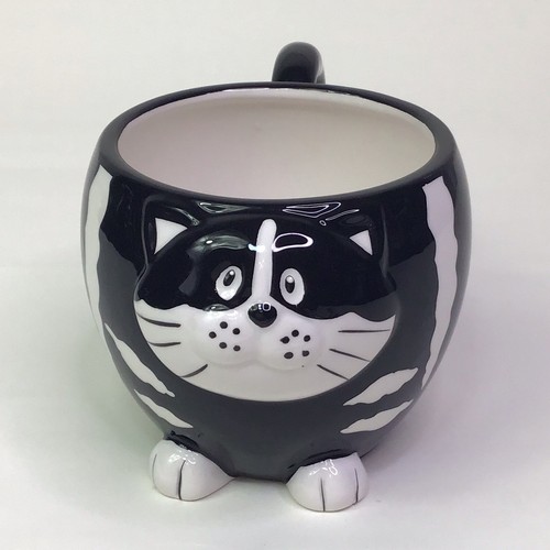 Pier 1 Imports MOLLIGE KATZE Becher schwarz weiß handbemalt Schwanzgriff - Bild 2 von 8