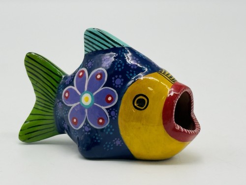 Mexican Pottery Fish Figurine Sculpture Folk Art Hand Painted Vintage Multicolor