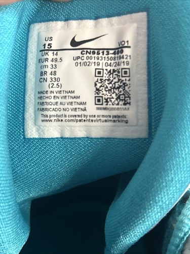 2019 Nike Paul George Signature Basketball Shoes Teal/White Size 15 - Picture 6 of 6