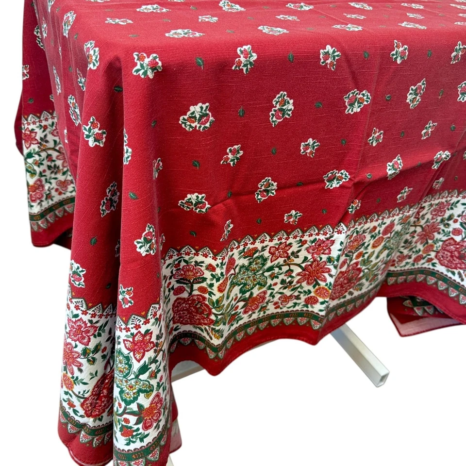 Mantel de campo francés Jennifer Moore rojo estampado floral mezcla de algodón 62x100 Ob Foto 4 de 4