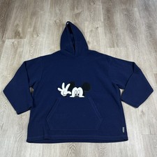 Vintage Mickey Mouse Hoodie Fleece Pullover Disney Blue Warm Comfy Cute