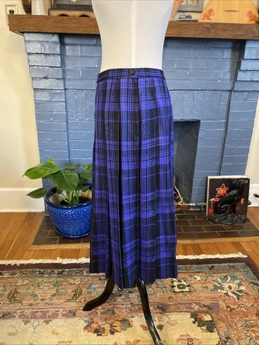 Vintage 1960 Pendleton 100% Wool Plaid Purple Pleated Long Skirt 14 Academia 30” - Picture 7 of 15