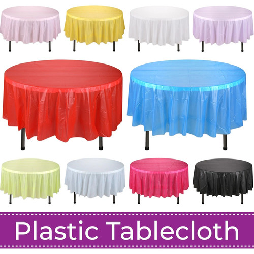 Round Plastic PVC Table Cover Cloth Wipe Clean Party Tablecover Cloths 1-10pcs - Picture 1 of 91