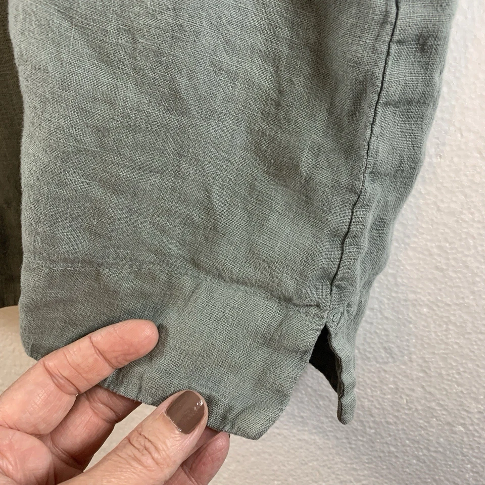 Top con volantes cuadrados 100 % lino talla M verde salvia de gran tamaño Lagenlook Foto 4 de 4