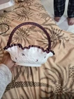 FENTON BASKET VIOLETS ON SPANISH LACE PLUM HANDLE & TRIM