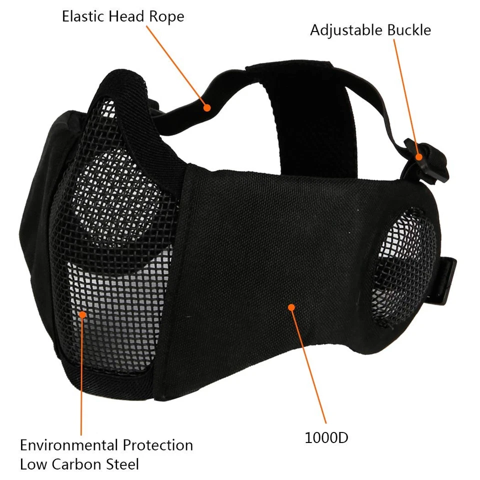 Airsoft Mesh Mask, Half Face Mesh Masks with Ear Protection for CS/Hunting/Pa... - Image 2 of 4