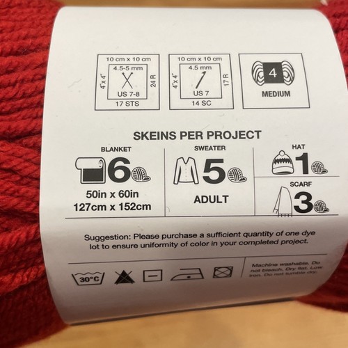 3~Hilo de vida Big Twist ~Realmente rojo~100 % acrílico 3,85 oz/199 yardas mediano #4 difícil de encontrar  - Imagen 3 de 9