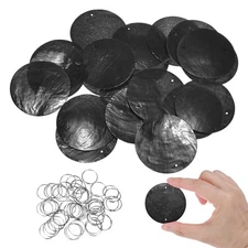 20-Pack Round Capiz Sea Shells, 2" Shells Double Holes with Ring [Black]