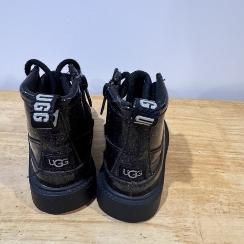 UGG Robley Glitter Combat Boots Toddler Size 9 Black Glitter - Picture 4 of 7