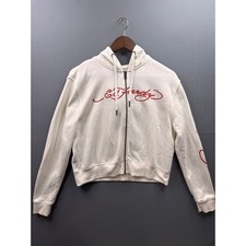 Ed Hardy Hoodie Womens White Love Kills Slowly Skull Zip Up Cropped M