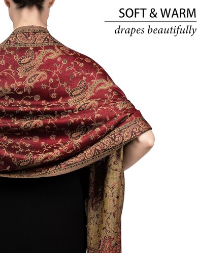 Reversible Paisley Pashmina Rave Scarf, Shawls and Wraps for Evening Burgundy - Picture 4 of 7