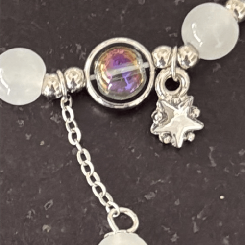 Cosmic Milky White & Blue Beaded Bracelet with Star Charm - Picture 6 of 7