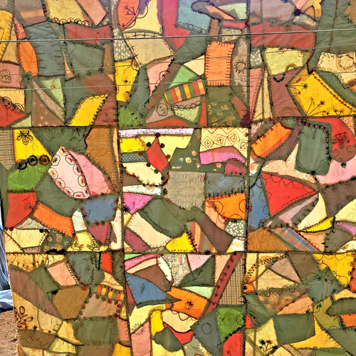 Vintage Patchwork Quilt - Multicolor Various Textile Design Handmade 88" x 79" - Picture 16 of 24