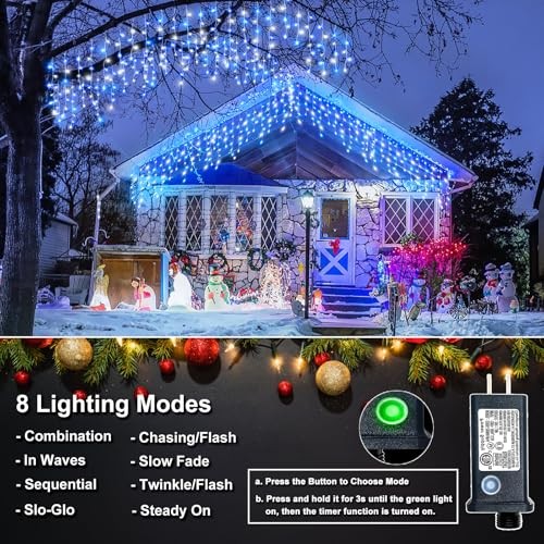 Icicle Christmas Lights, 66FT 640 LED Icicle String Lights for Outdoor Indoor - Picture 4 of 7