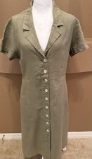 Quince 100% European Linen Button Front Dress Martini Olive Size M
