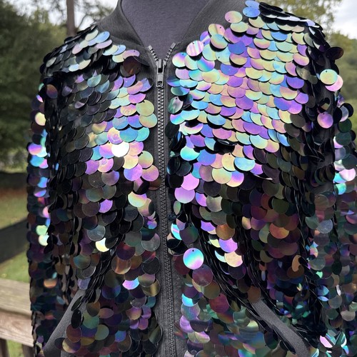 Sequins Jacket Bomber Colorful Shine Party Disco Retro Sparkle  Med - Picture 9 of 16