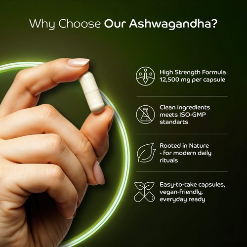 Ashwagandha Alta Resistencia 12.500 mg Equivalente por Cápsula Siéntete más tranquilo, piensa cl - Imagen 9 de 11
