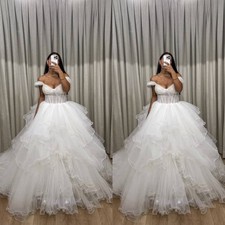 Romantic Wedding Dresses Off Shoulder Ruffles White Ivory Tulle Bridal Gowns